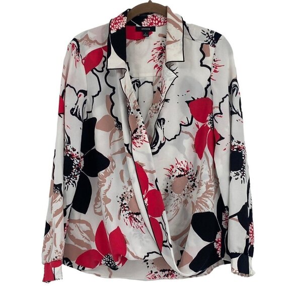 Alfani Women's Size Small Floral Printed Piped Surplice Top - Picture 1 of 10